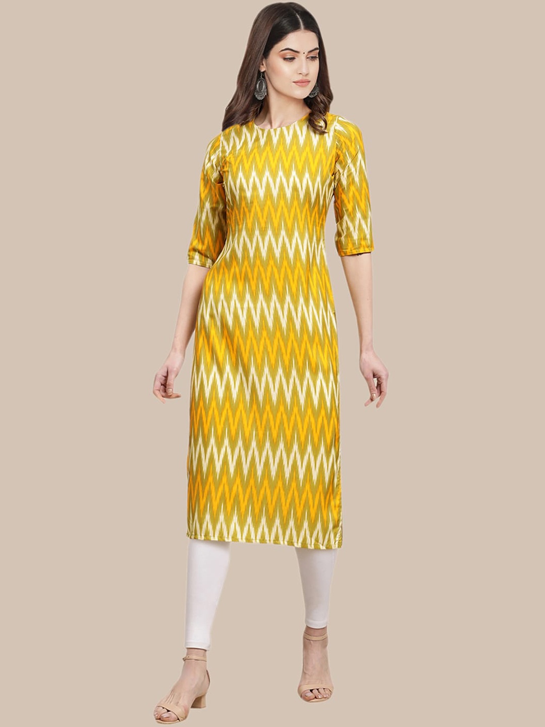 

Ethnic basket Women Pack of 3 Print Crepe Kurta, Yellow