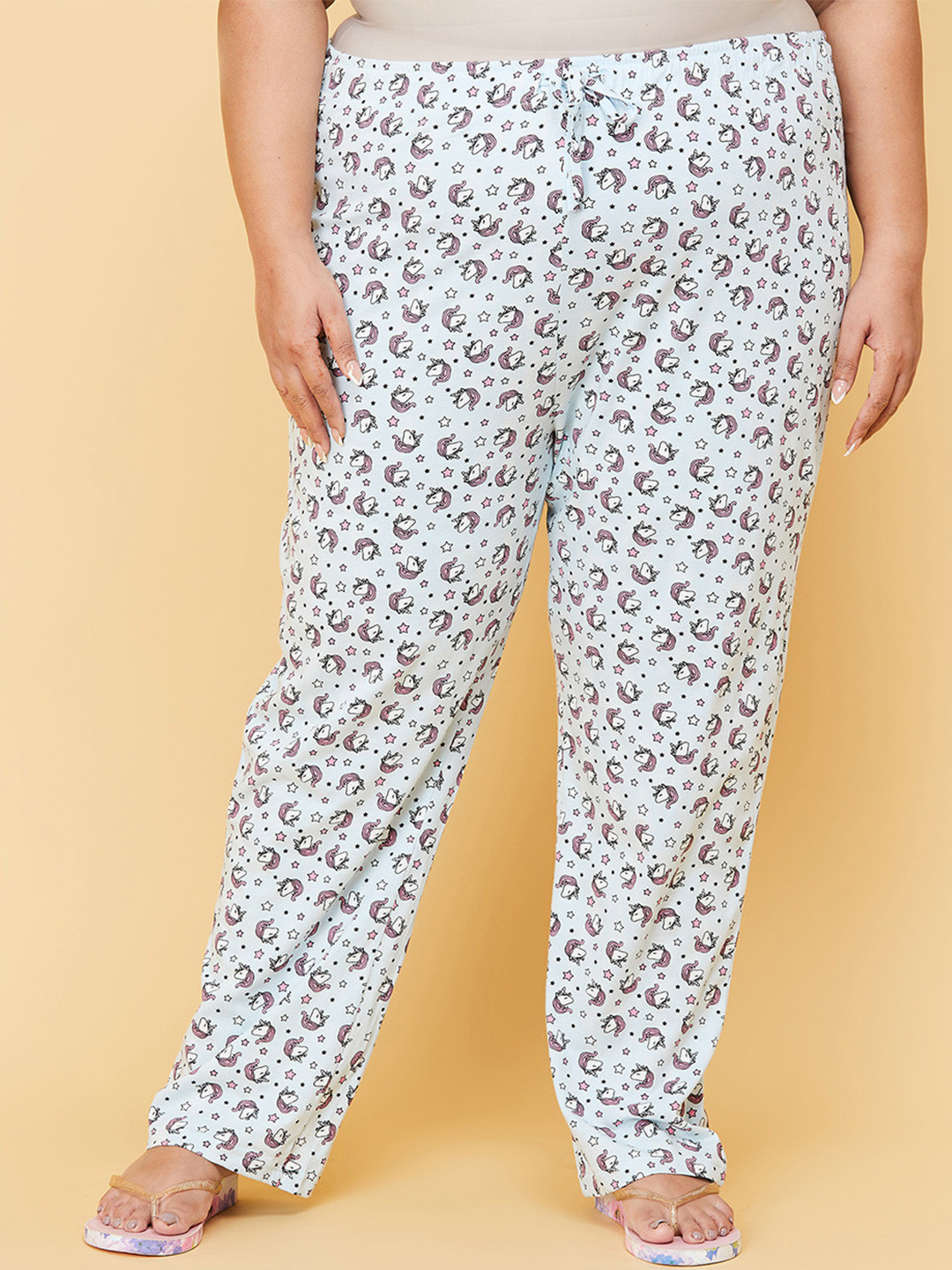 

max Women Plus Size Blue Printed Pure Cotton Lounge Pants