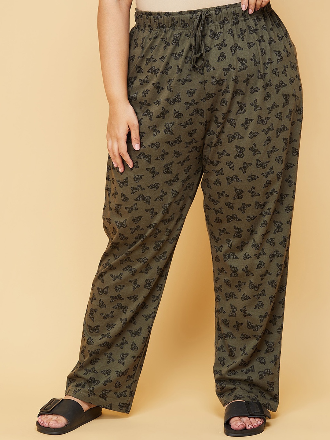 

max Plus Size Women Green Printed Pure Cotton Lounge Pant