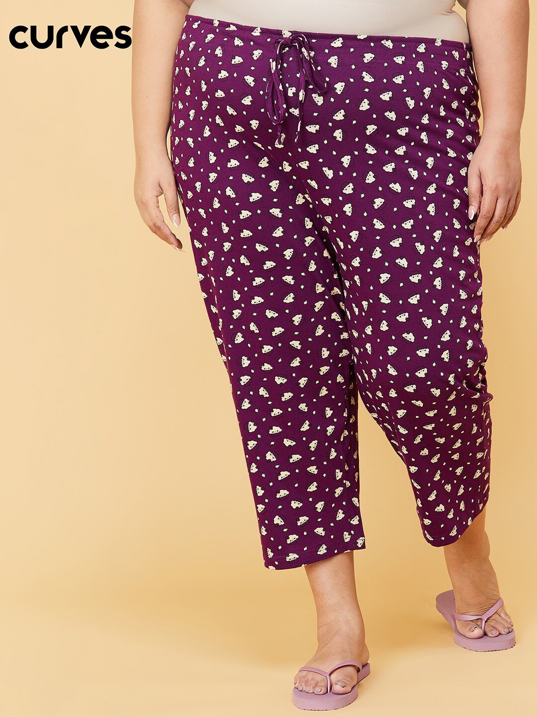 

max Plus Size Women Purple Printed Mid Rise Cotton Lounge Pant