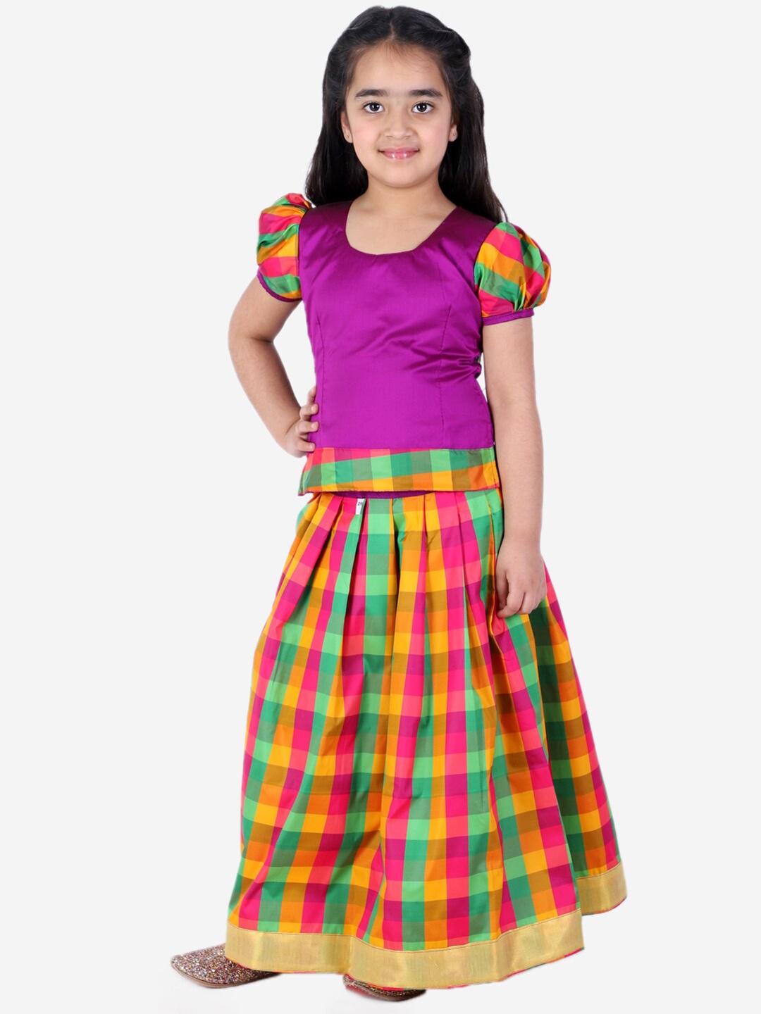 

BownBee Girls Purple & Mustard Ready to Wear Lehenga