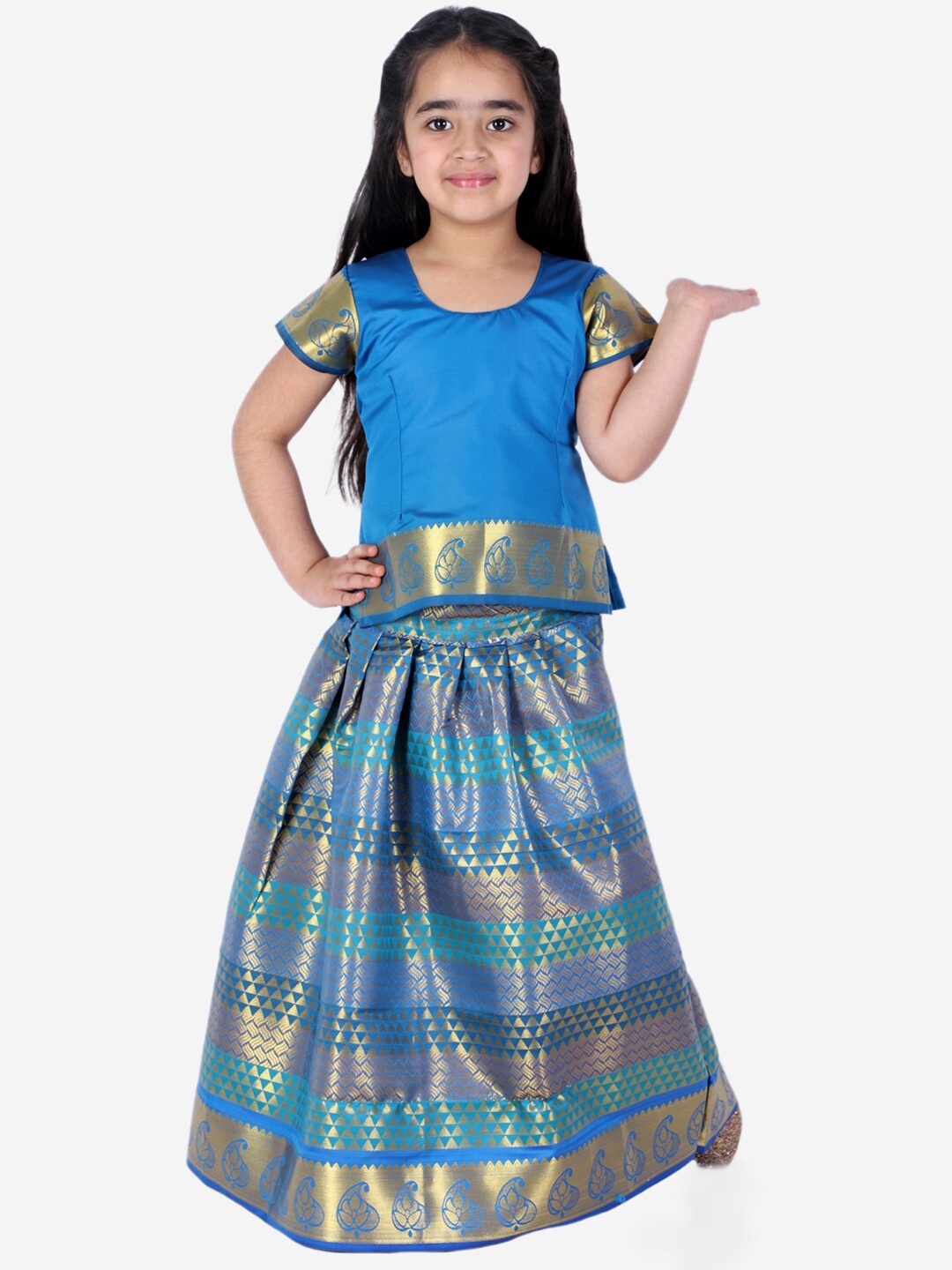 

BownBee Girls Blue & Gold-Toned Ready to Wear Lehenga Choli