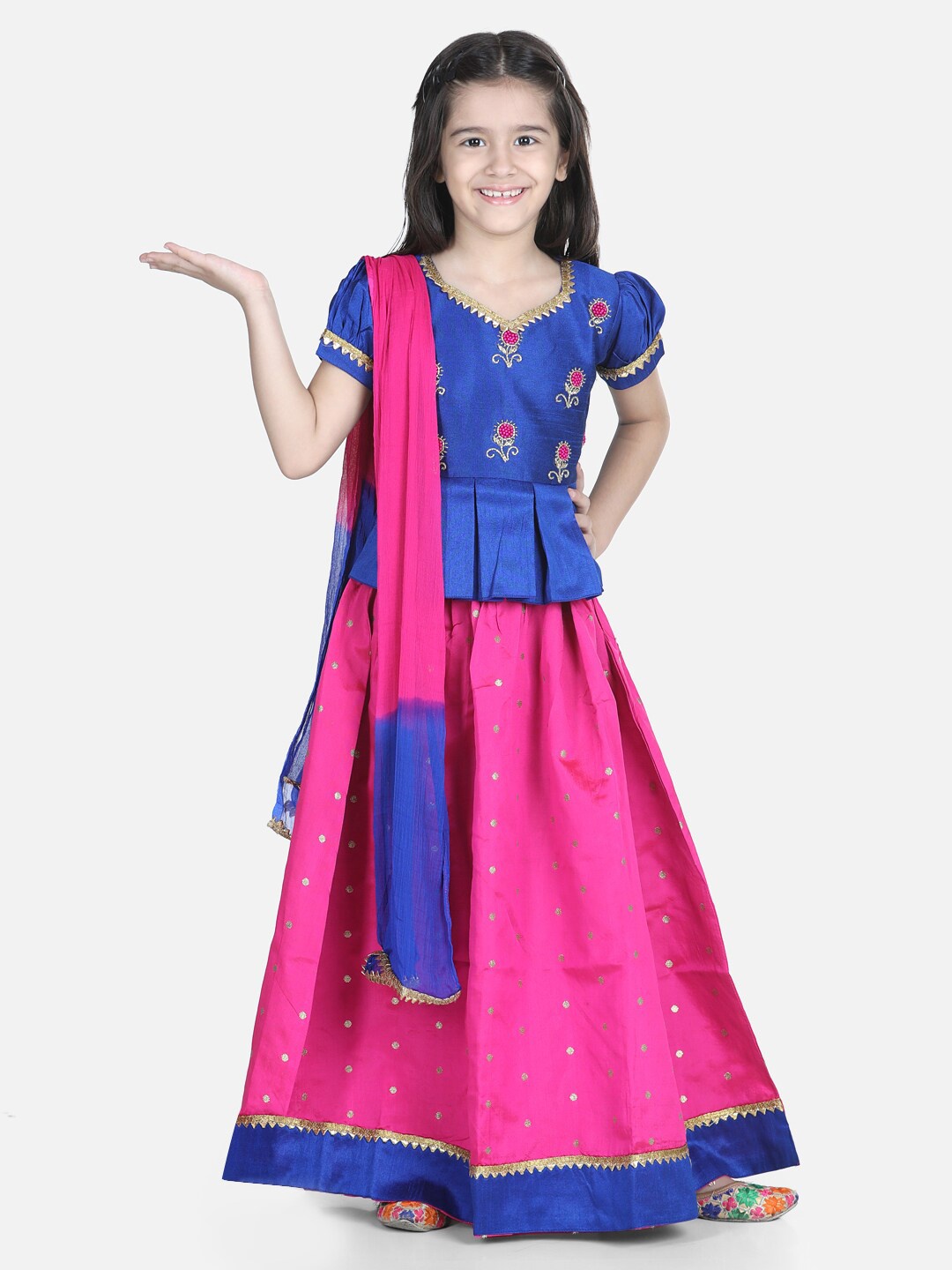 

BownBee Girls Blue & Pink Ready to Wear Lehenga Choli