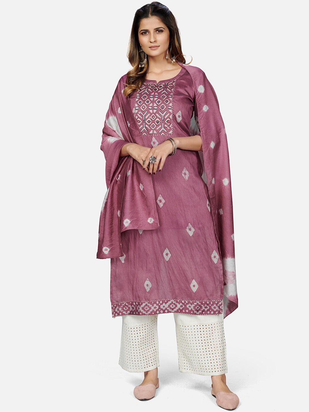 

KALINI Women Abstract Dyed Gotta Patti Chanderi Silk Kurta with Dupatta, Pink