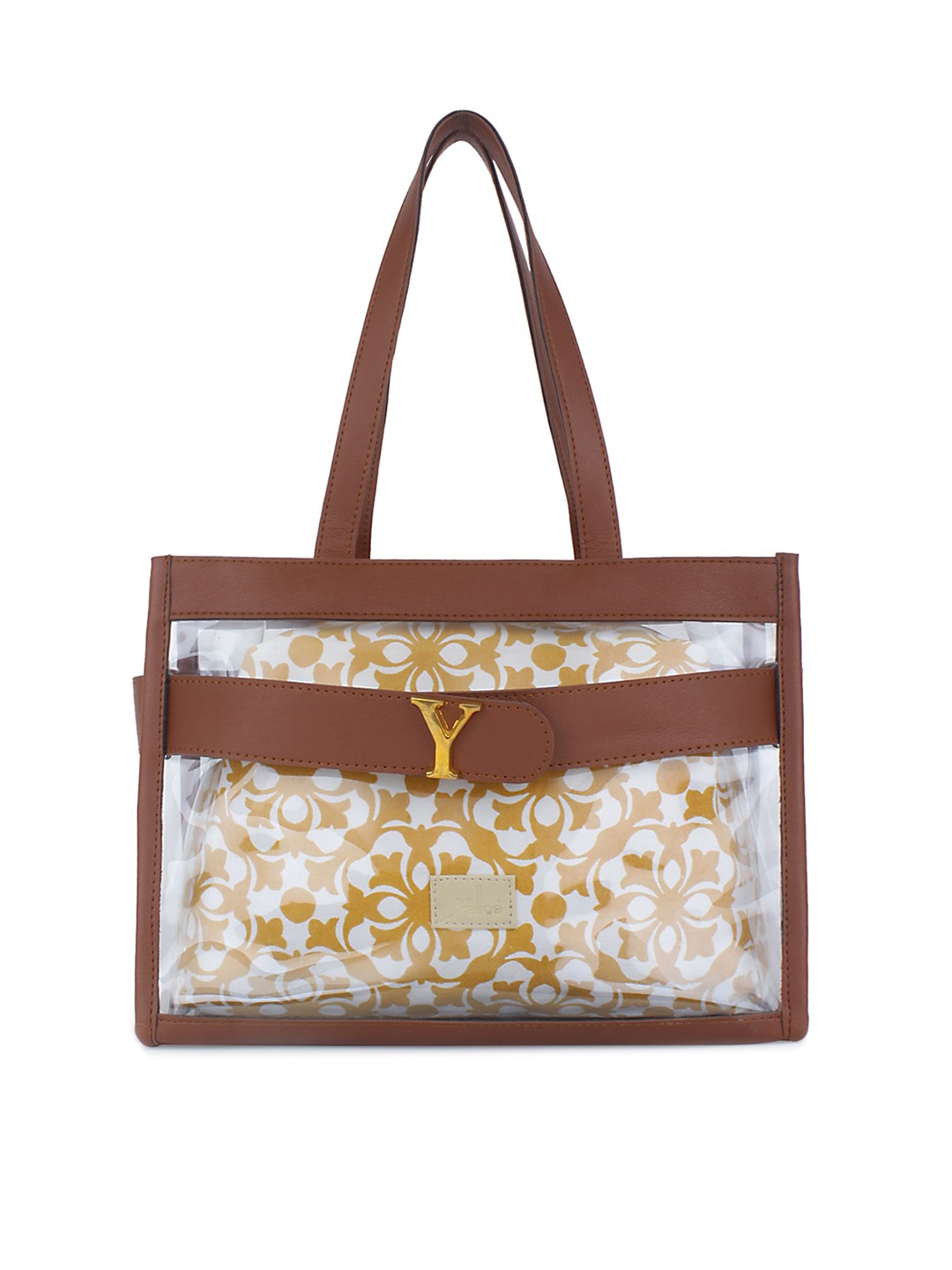 

yelloe Brown Solid transparent Shopper Handheld Bag