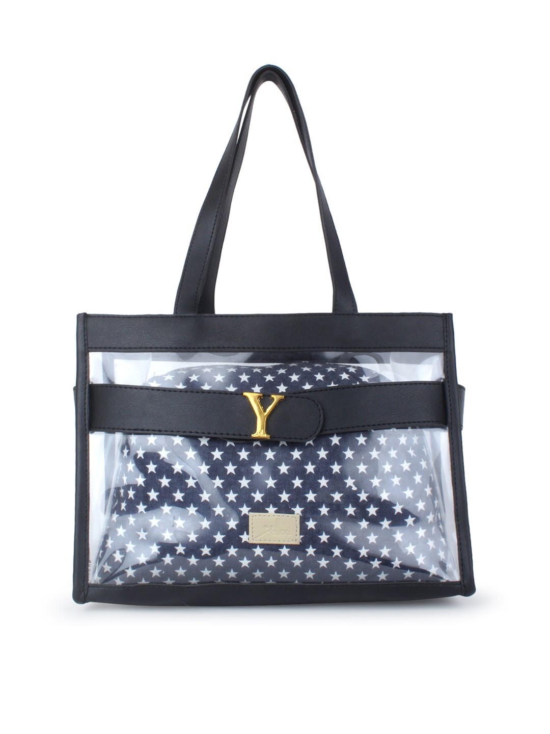 

yelloe Black Solid transparent Shopper Handheld Bag