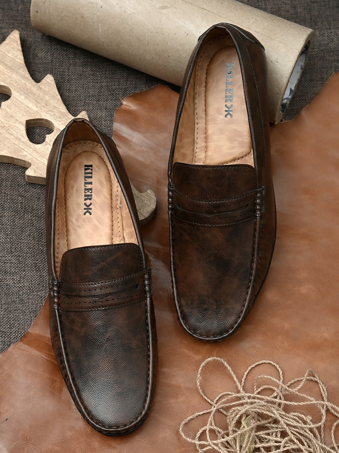 

Killer Men Brown Perforations Slip-On Sneakers