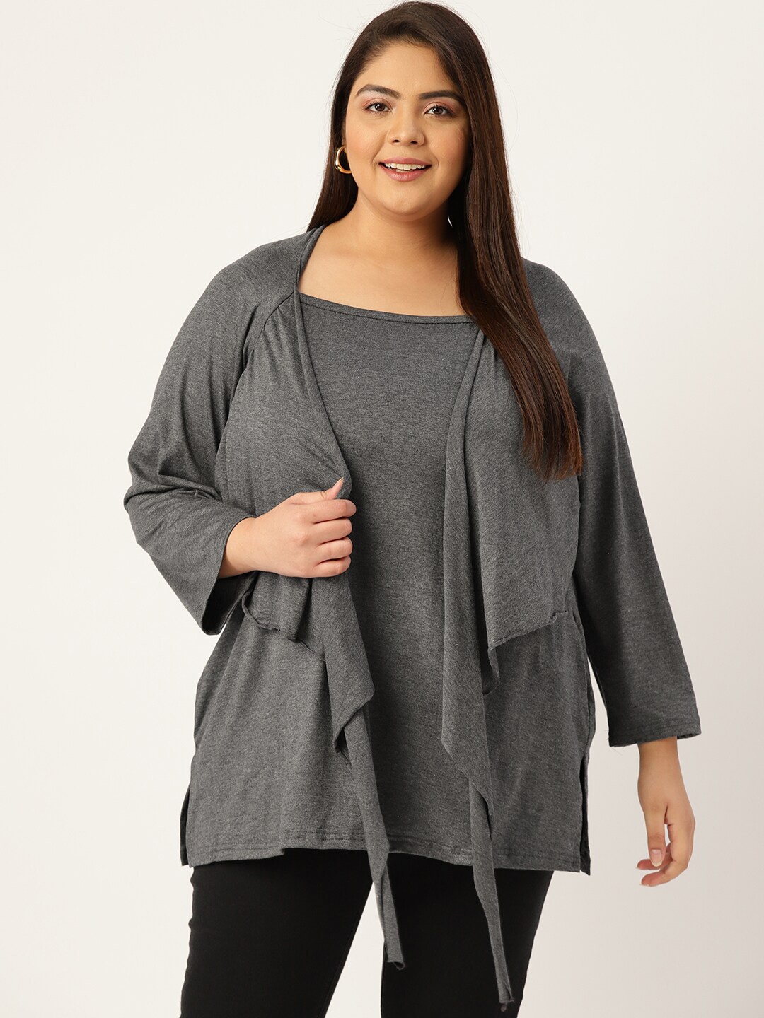 

theRebelinme Women Plus size Charcoal Layered Top