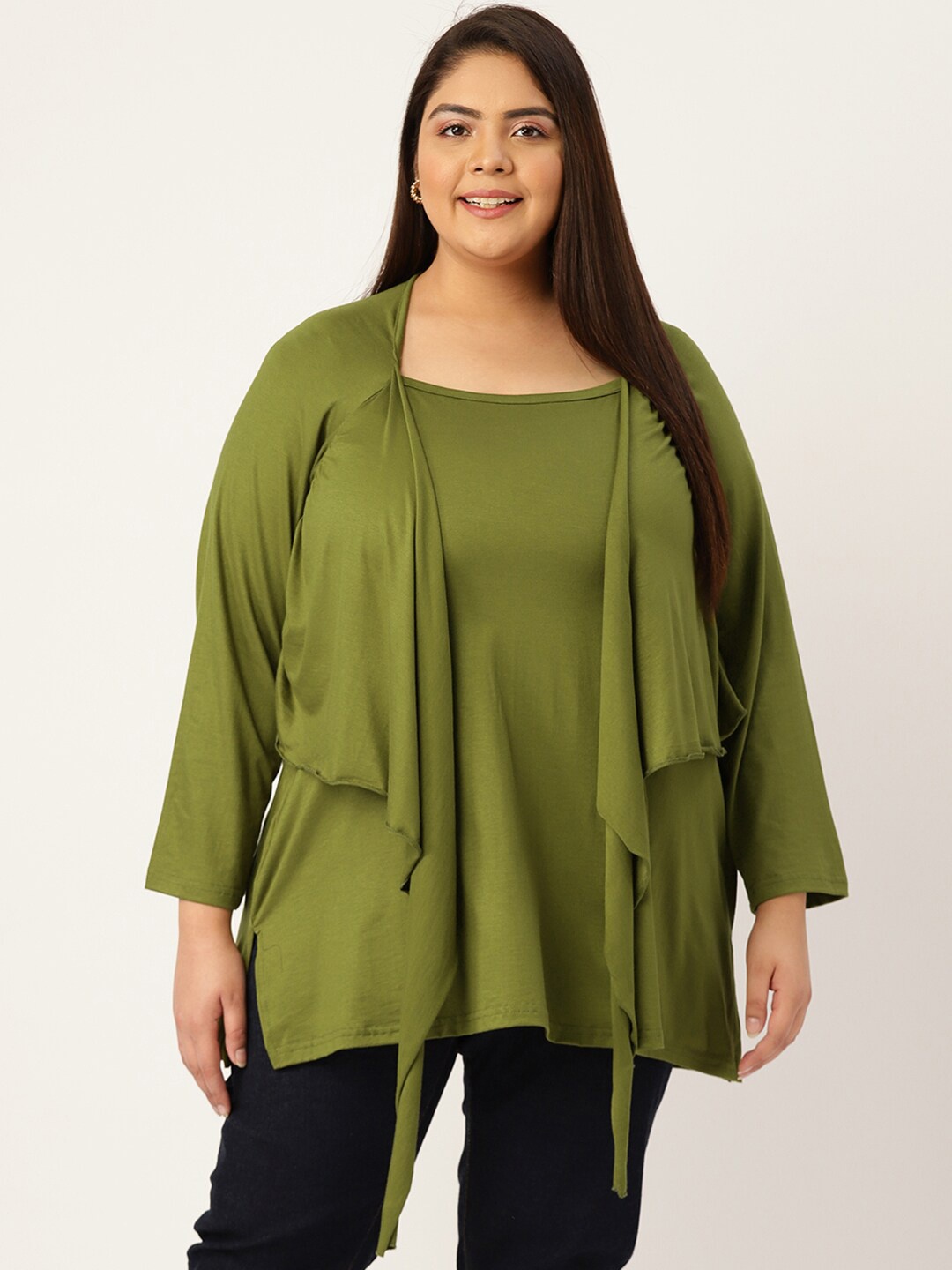 

theRebelinme Women Plus size Green Layered Top