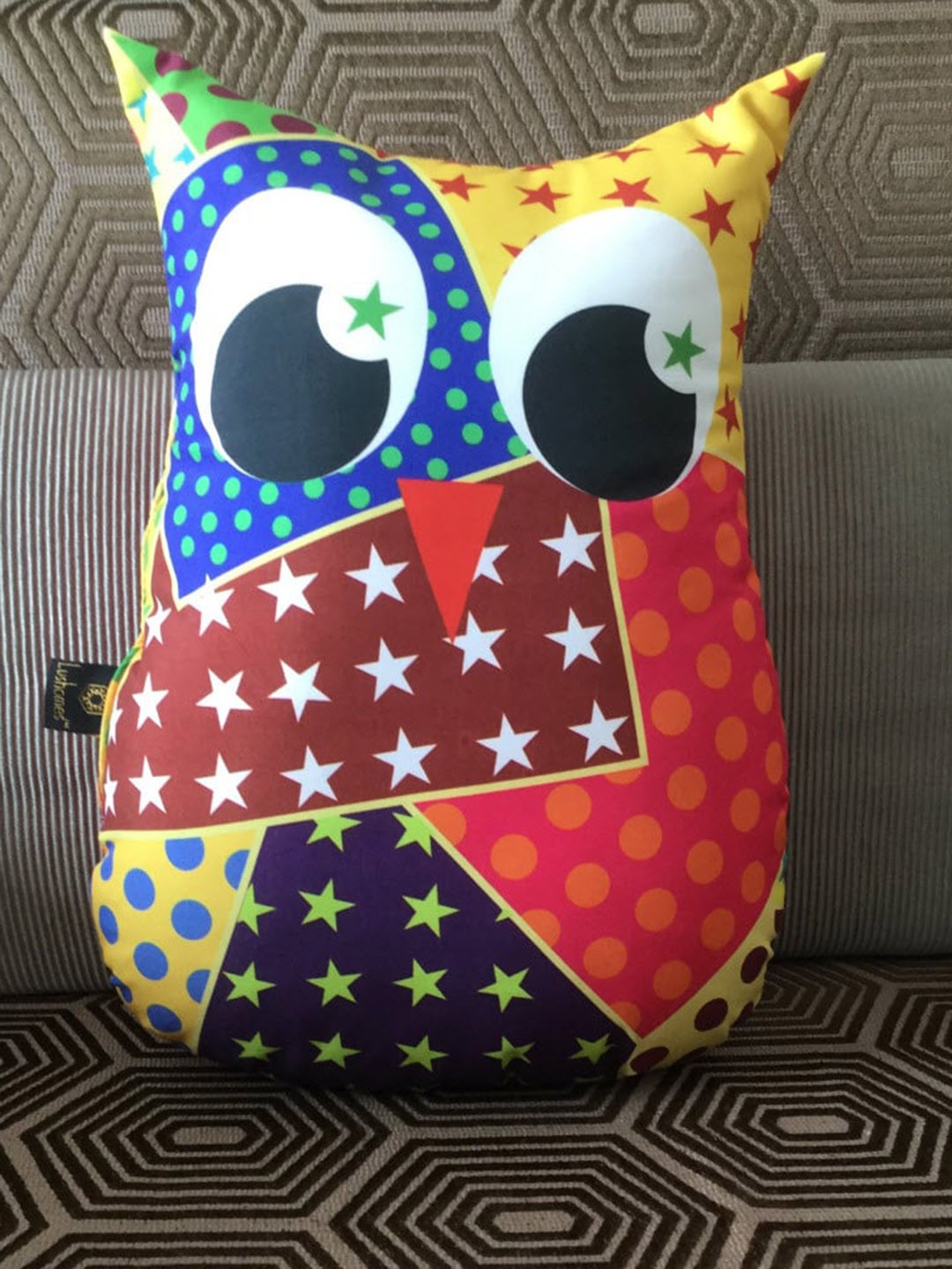 

Lushomes Red & Yellow Printed Owl-Shaped Decorative Cushion, Multi