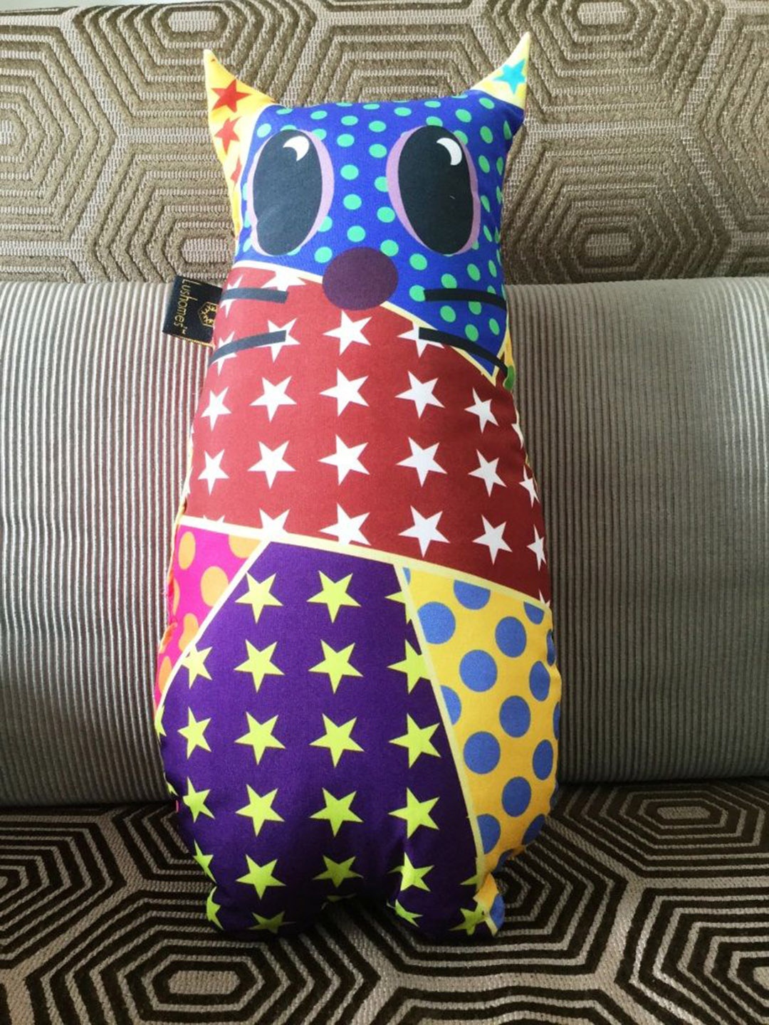 

Lushomes Multi Printed Owl Shape Cushion, Red