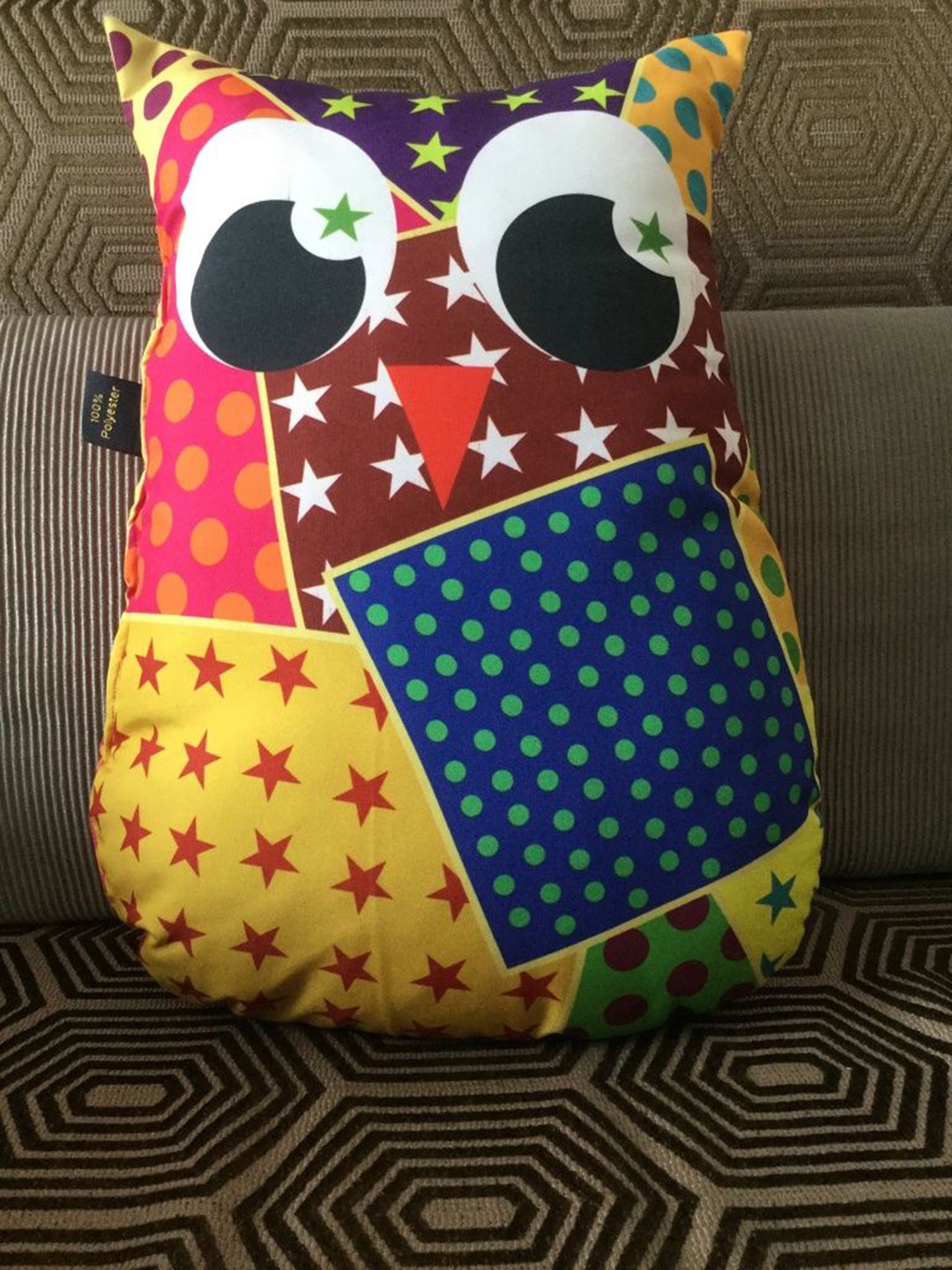 

Lushomes Multi Printed Owl Shape Cushion, Yellow