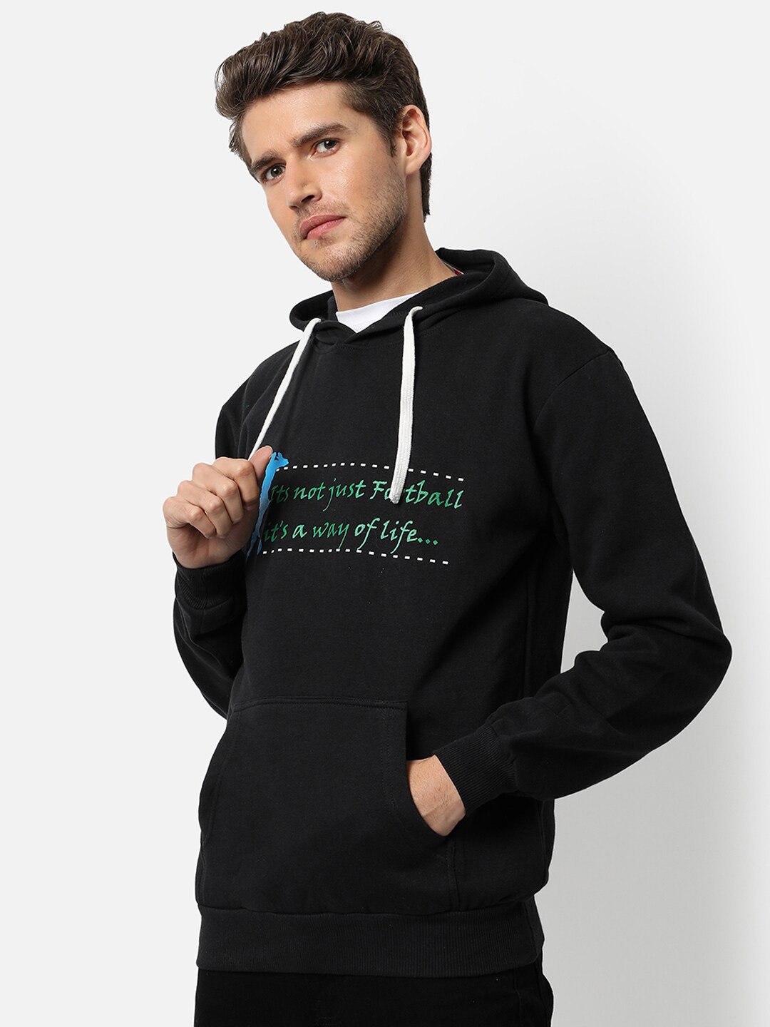 

Campus Sutra Men Black Printed Hooded Sweatshirt