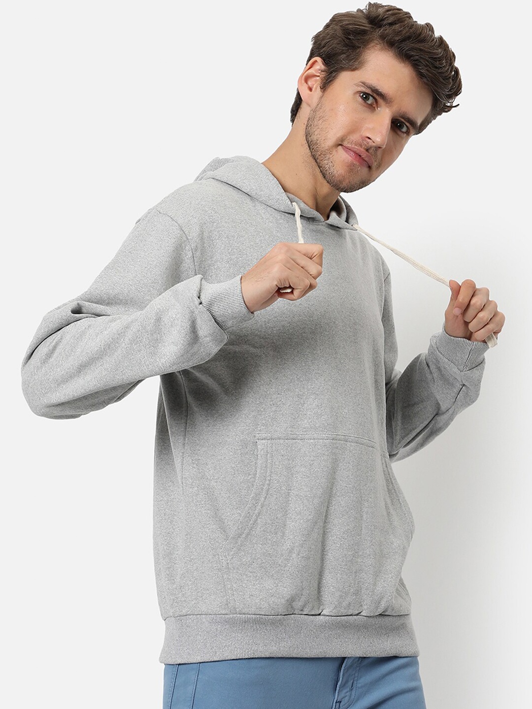 

Campus Sutra Men Grey Hooded Sweatshirt