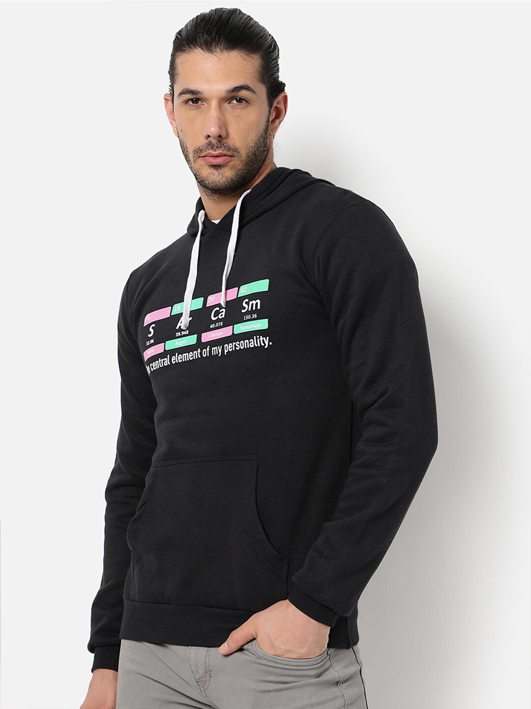 

Campus Sutra Men Black Printed Hooded Regular Fit Sweatshirt