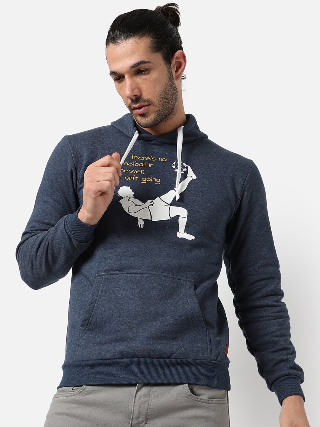 

Campus Sutra Men Blue Printed Hooded Sweatshirt