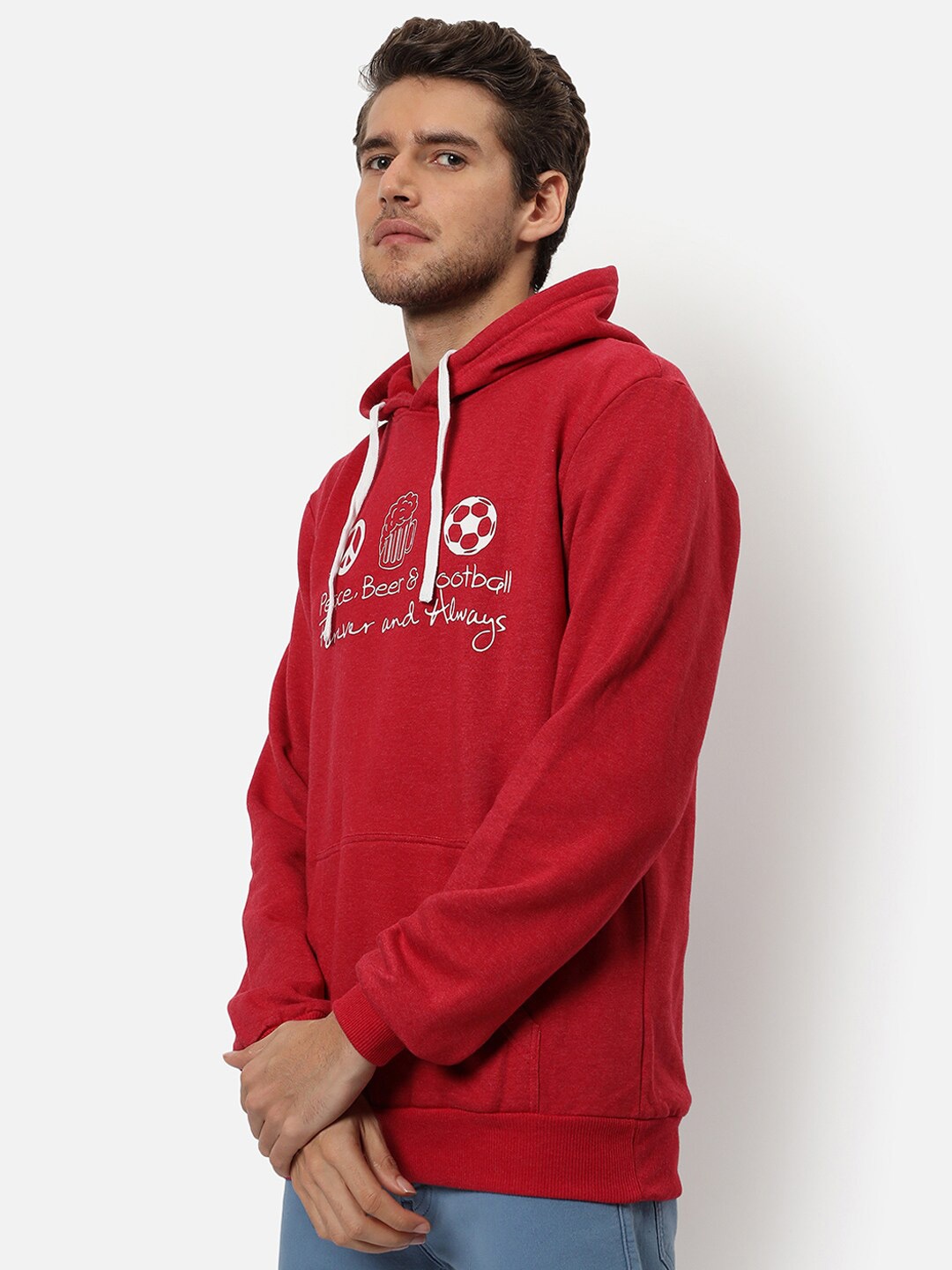 

Campus Sutra Men Maroon Printed Hooded Sweatshirt