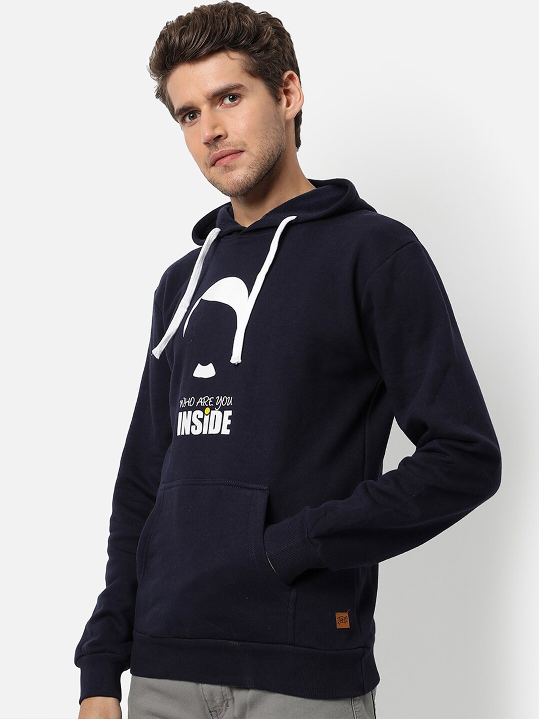 

Campus Sutra Men Navy Blue Graphic Printed Hooded Cotton Sweatshirt