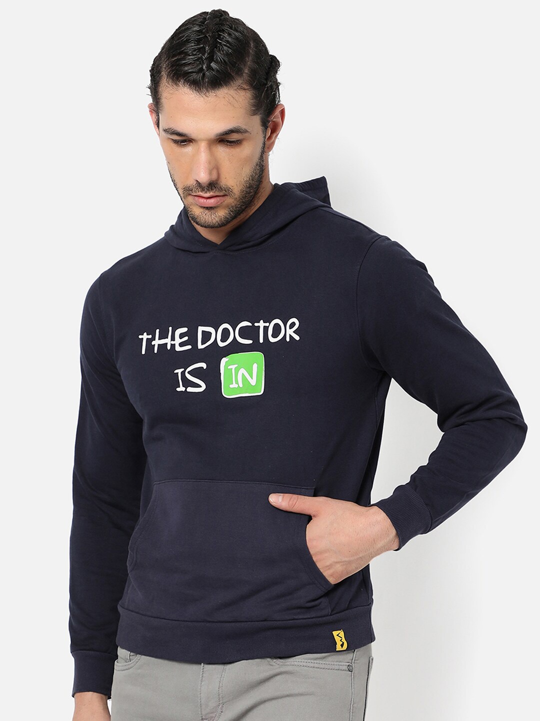 

Campus Sutra Men Blue Printed Hooded Sweatshirt