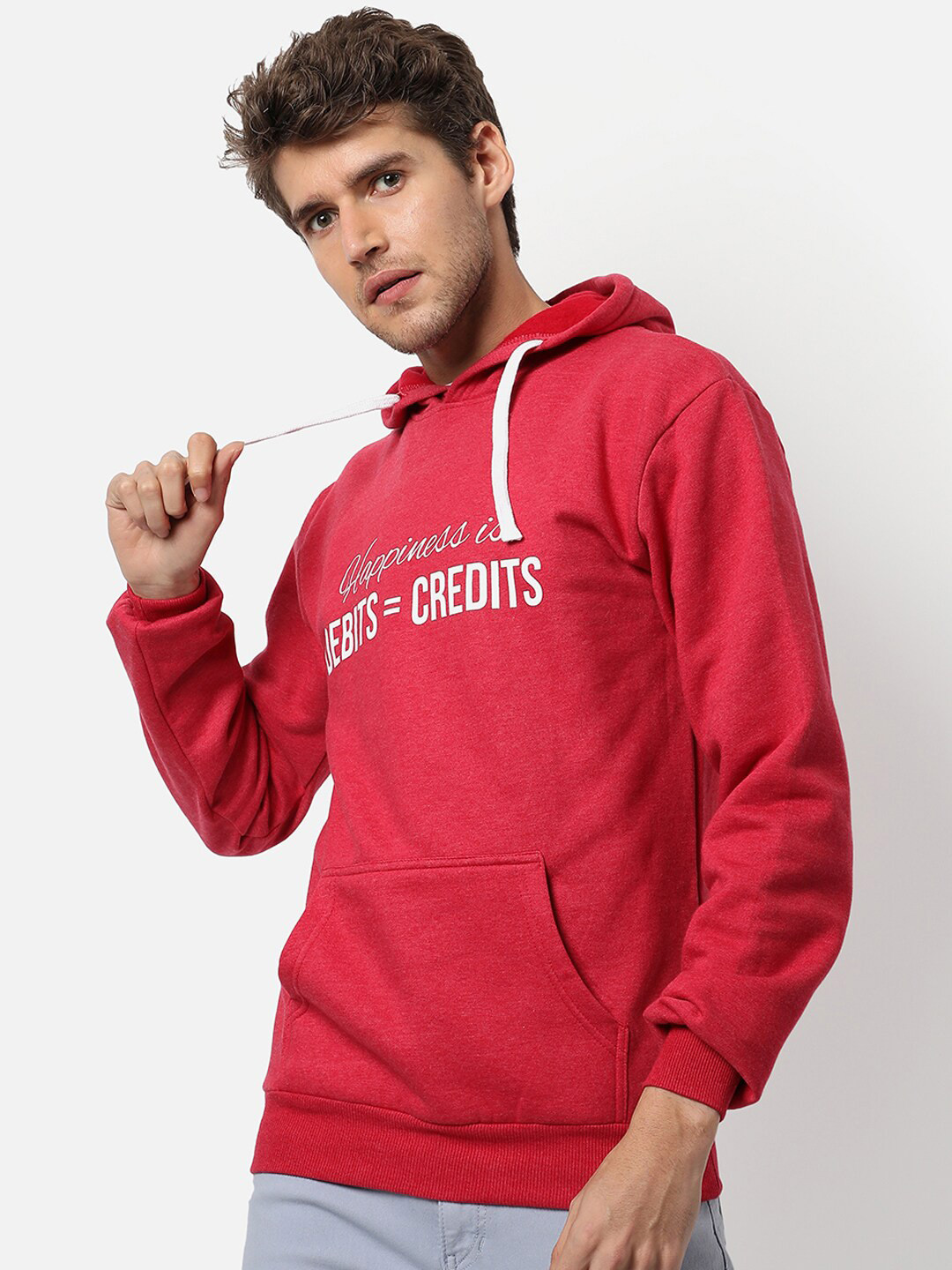 

Campus Sutra Men Maroon Printed Hooded Cotton Sweatshirt