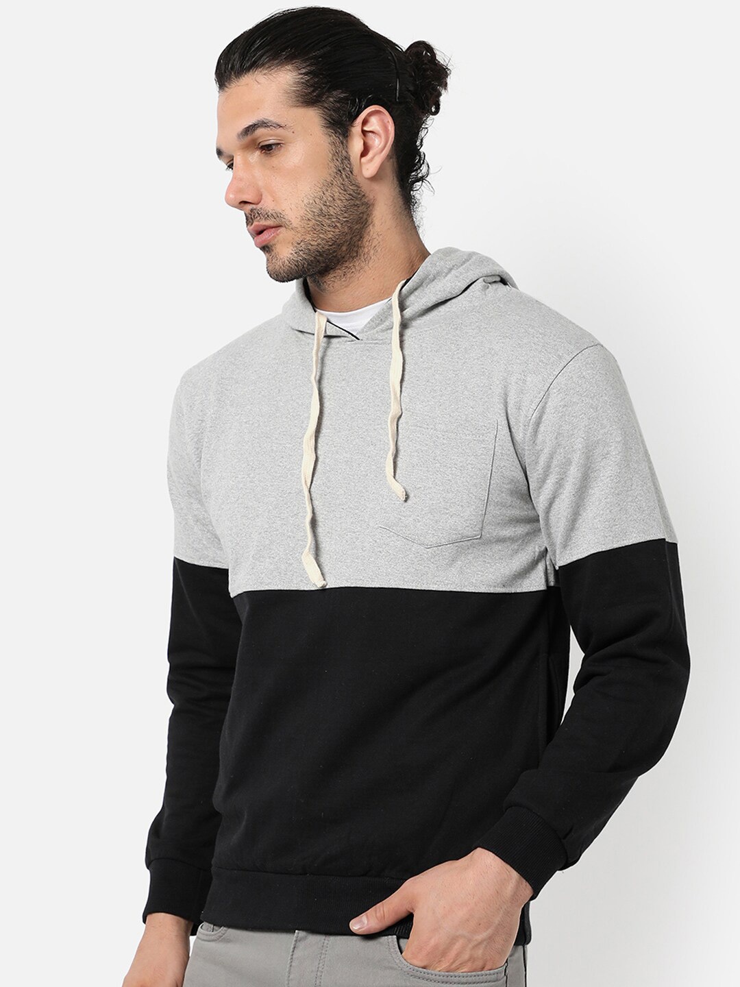 

Campus Sutra Men Black Colourblocked Hooded Sweatshirt