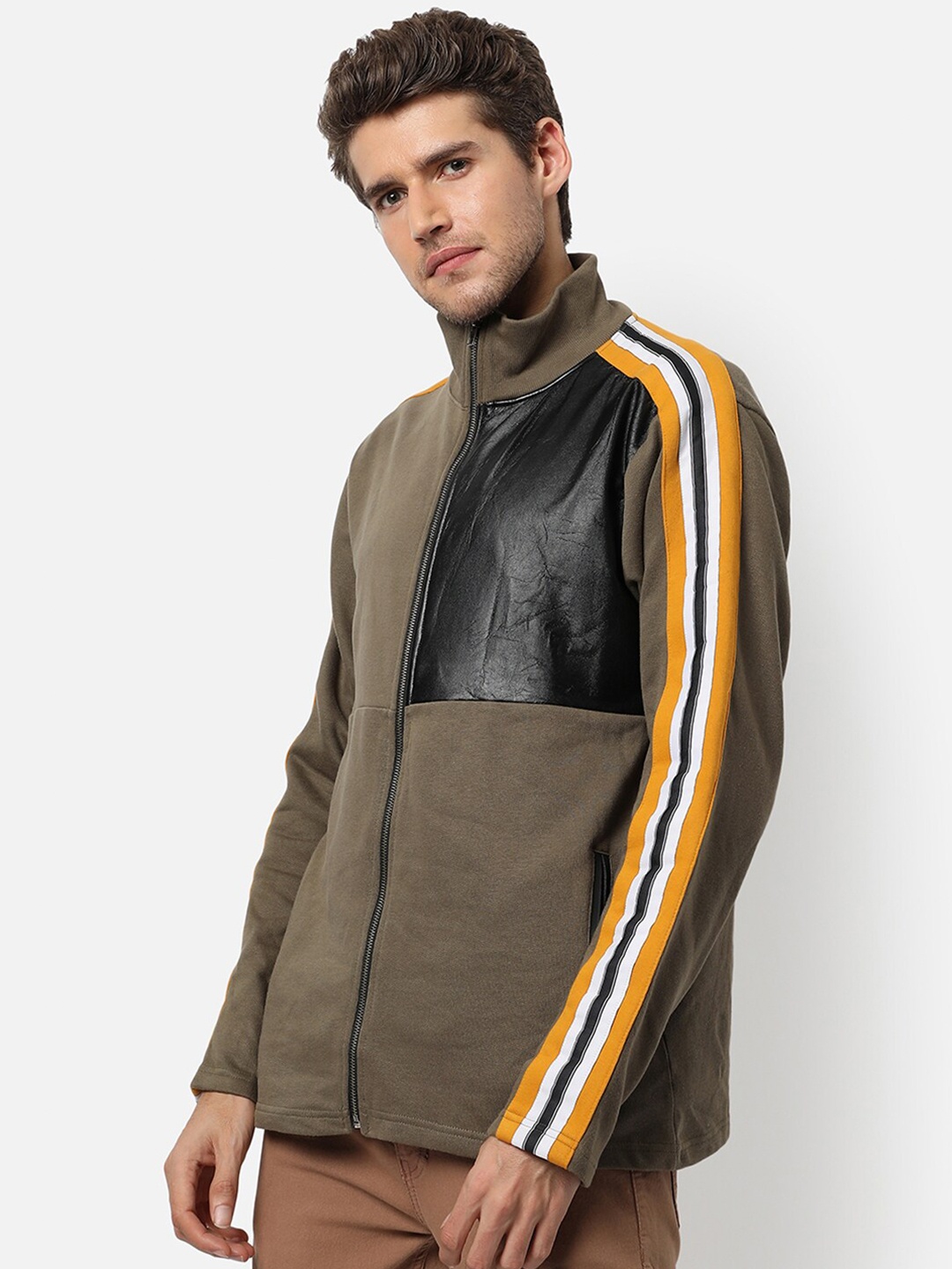 

Campus Sutra Men Olive Green Colour-Blocked Sweatshirt