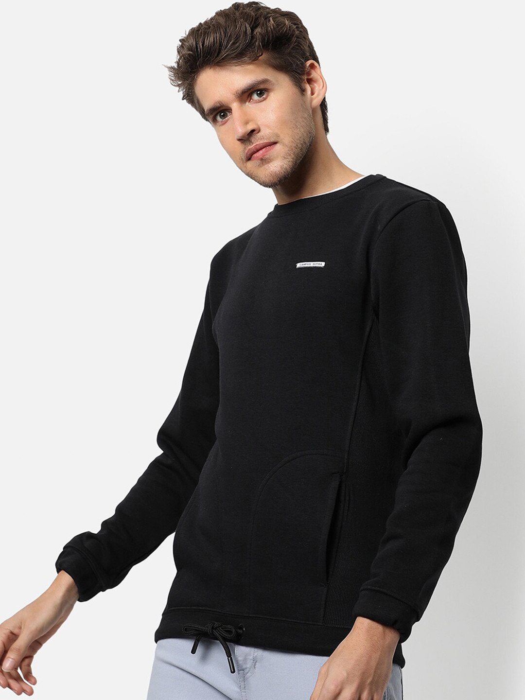

Campus Sutra Men Black Solid Regular Fit Cotton Sweatshirt