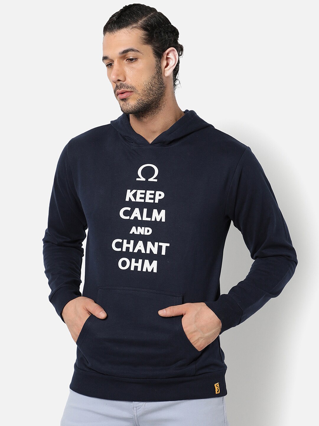 

Campus Sutra Men Navy Blue Hooded Cotton Sweatshirt