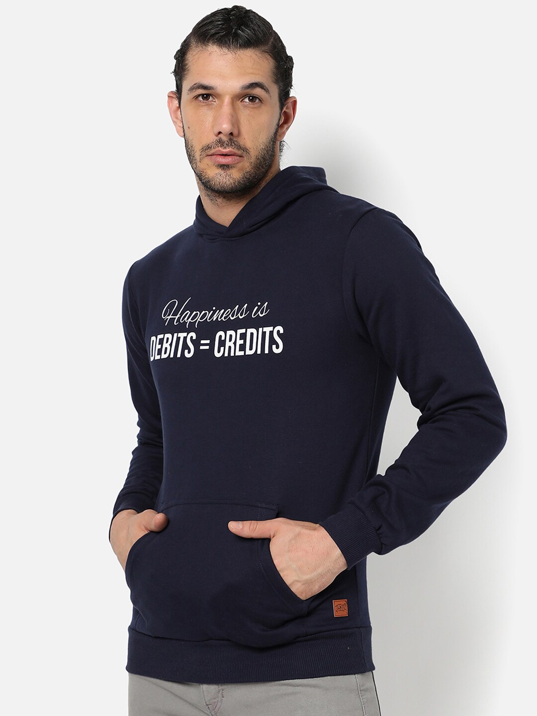 

Campus Sutra Men Blue Printed Hooded Sweatshirt