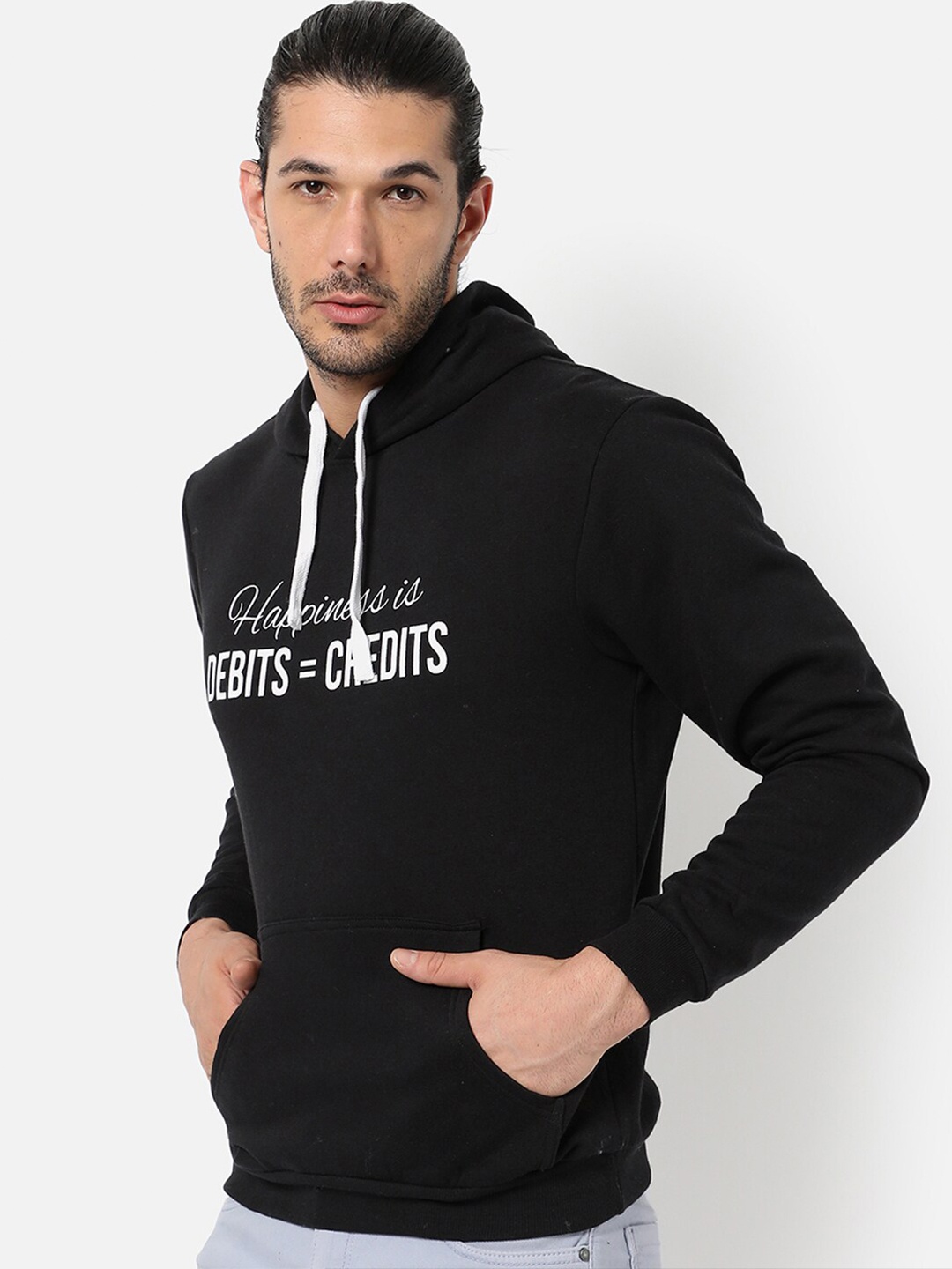 

Campus Sutra Men Black Printed Hooded Sweatshirt