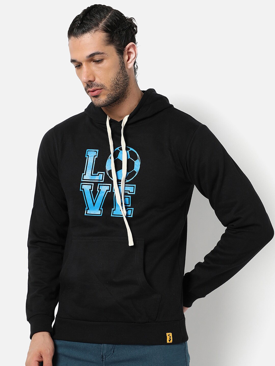 

Campus Sutra Men Black Printed Hooded Sweatshirt
