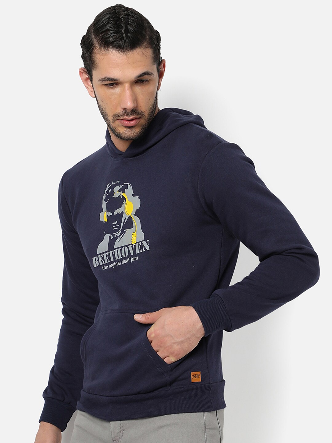 

Campus Sutra Men Blue Printed Hooded Sweatshirt