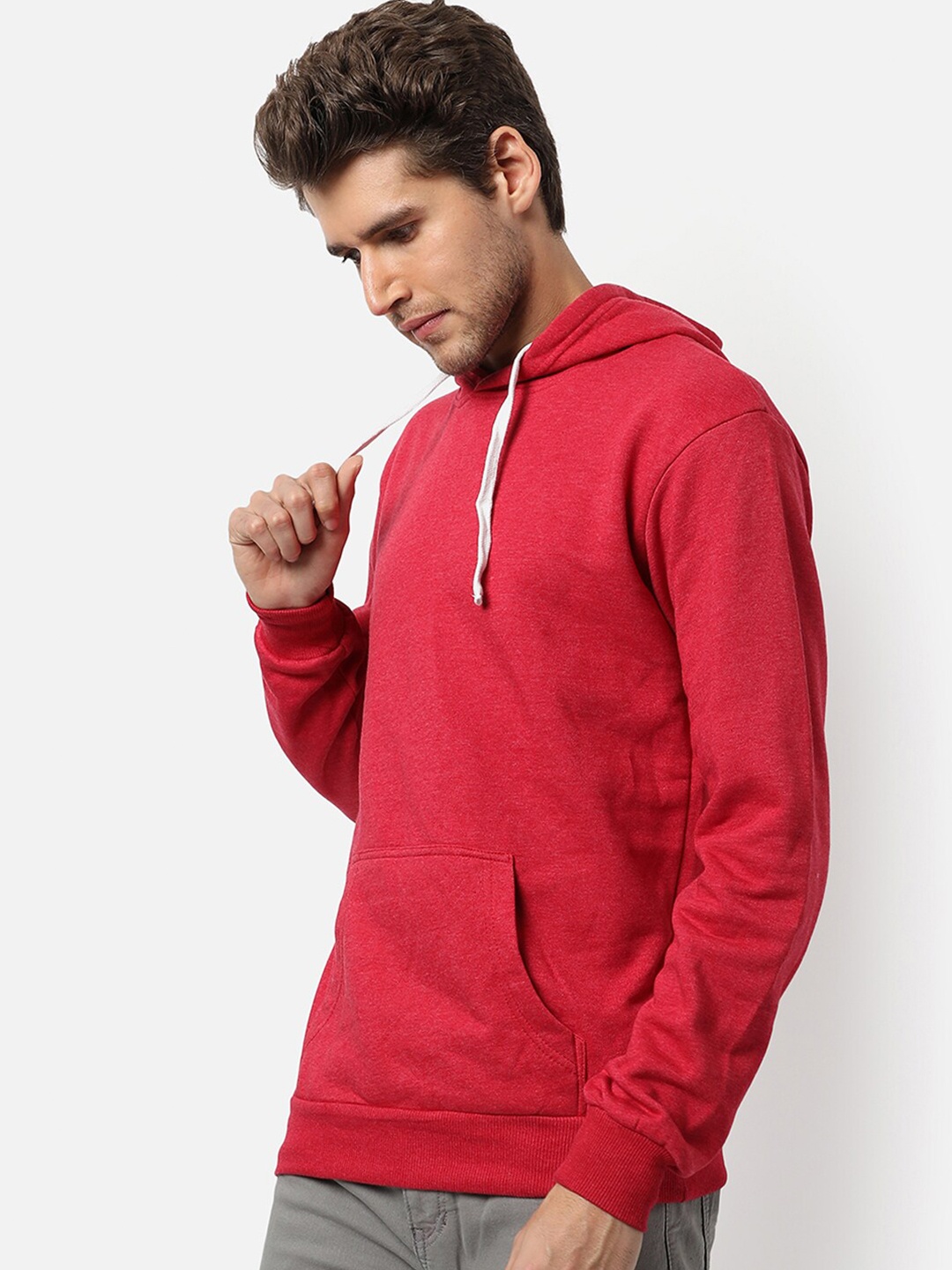 

Campus Sutra Men Red Hooded Cotton Sweatshirt