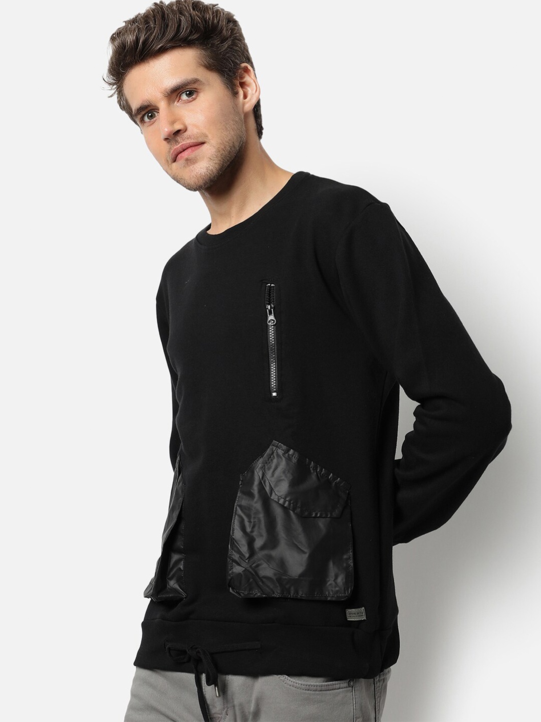 

Campus Sutra Men Black Solid Sweatshirt