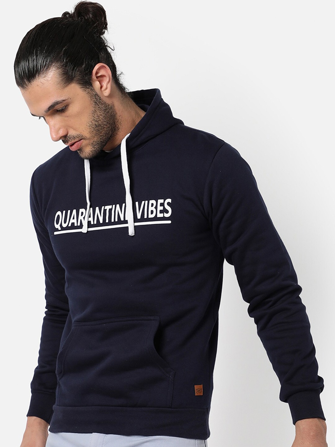 

Campus Sutra Men Blue Printed Hooded Sweatshirt