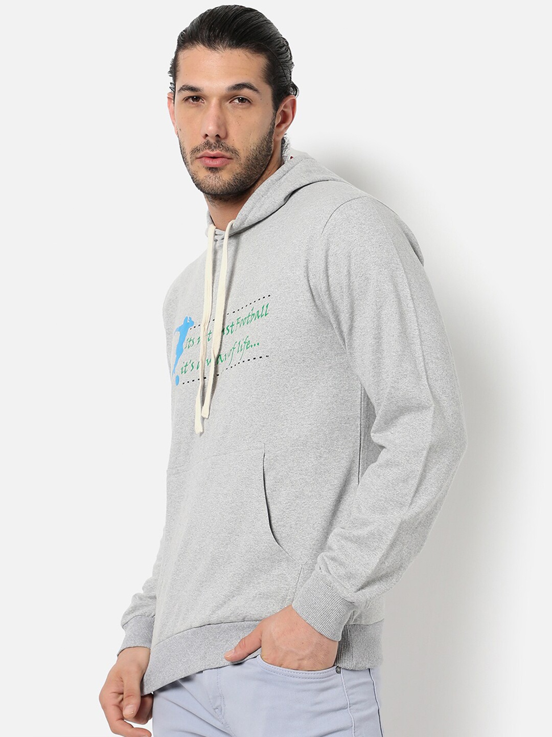 

Campus Sutra Men Grey Printed Hooded Sweatshirt