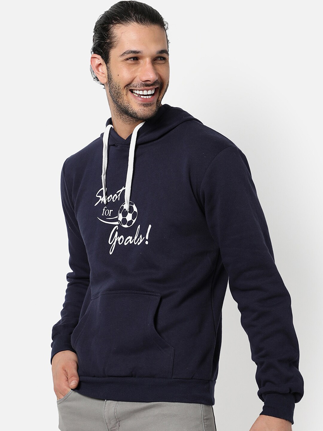 

Campus Sutra Men Blue Printed Hooded Sweatshirt