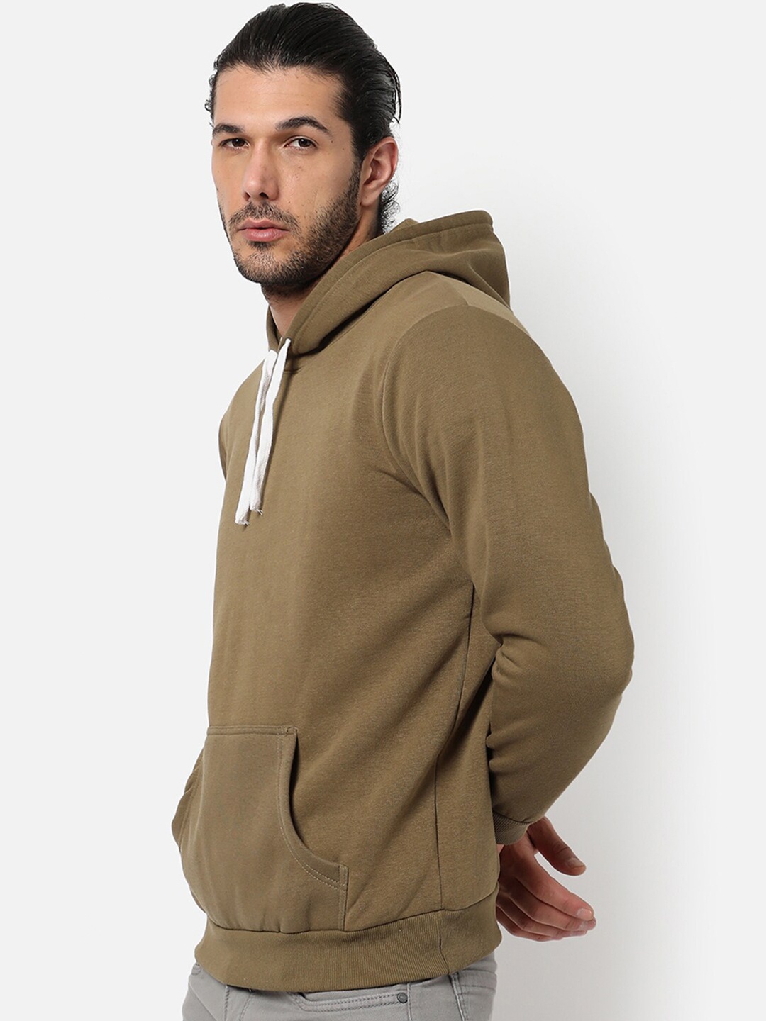 

Campus Sutra Men Olive Green Hooded Sweatshirt