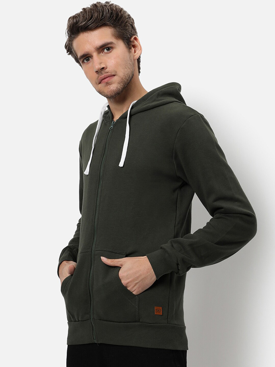 

Campus Sutra Men Olive Green Hooded Sweatshirt