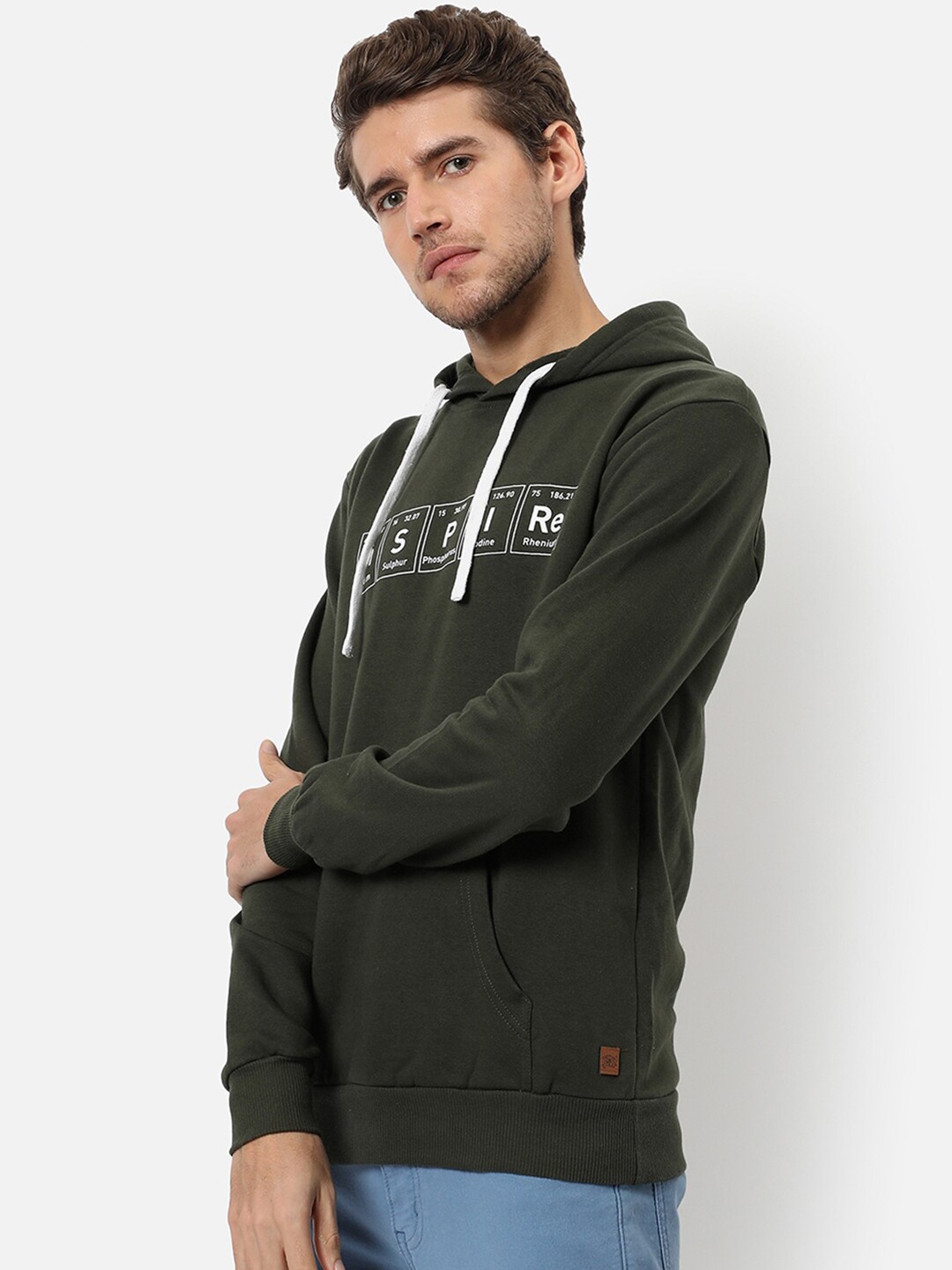 

Campus Sutra Men Green Printed Hooded Sweatshirt