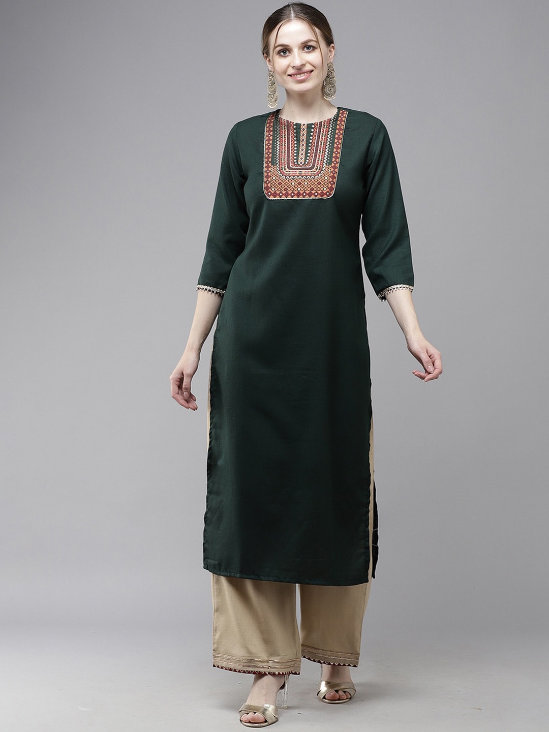 

Indo Era Women Green Yoke Design Kurta