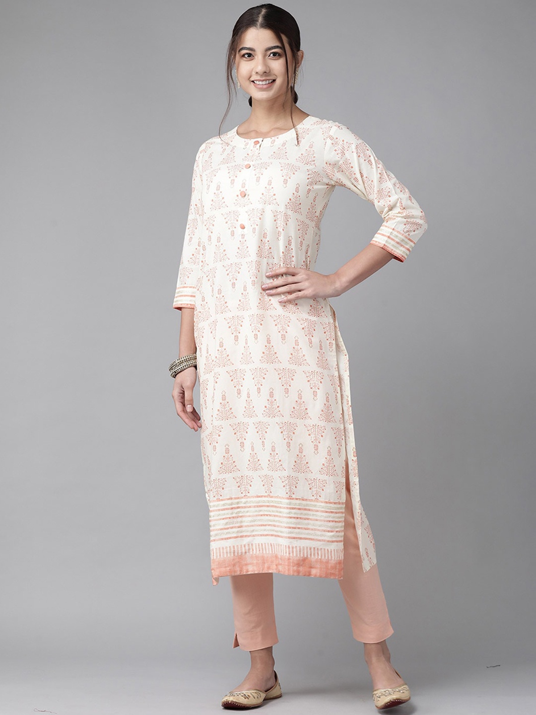 

Indo Era Women Off White Ethnic Motifs Printed Kurta
