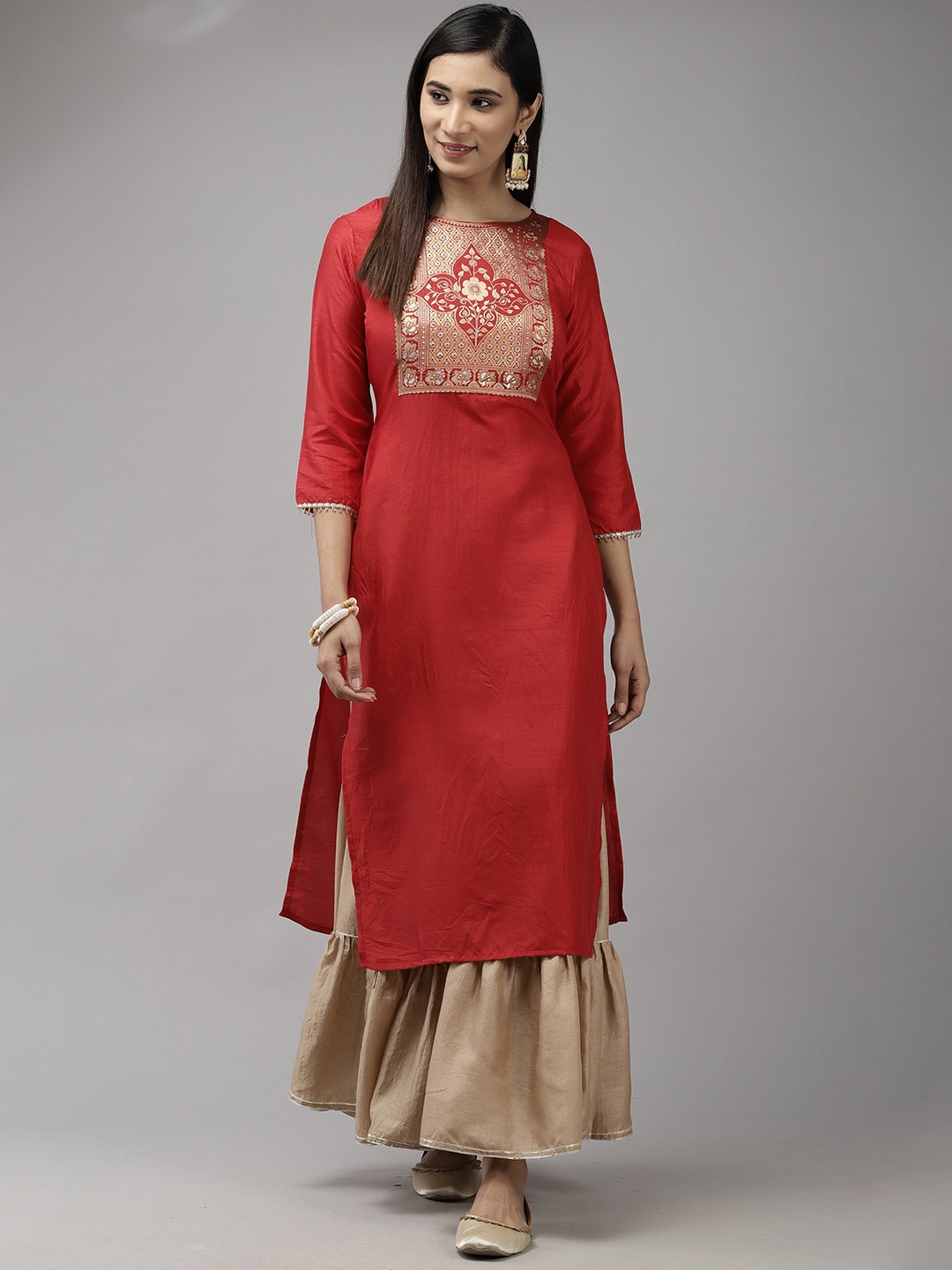 

Indo Era Women Red Yoke Design Kurta