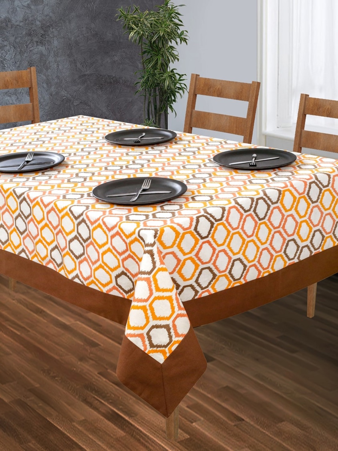 

SHADES of LIFE Orange & Brown Printed Pure Cotton Table Covers