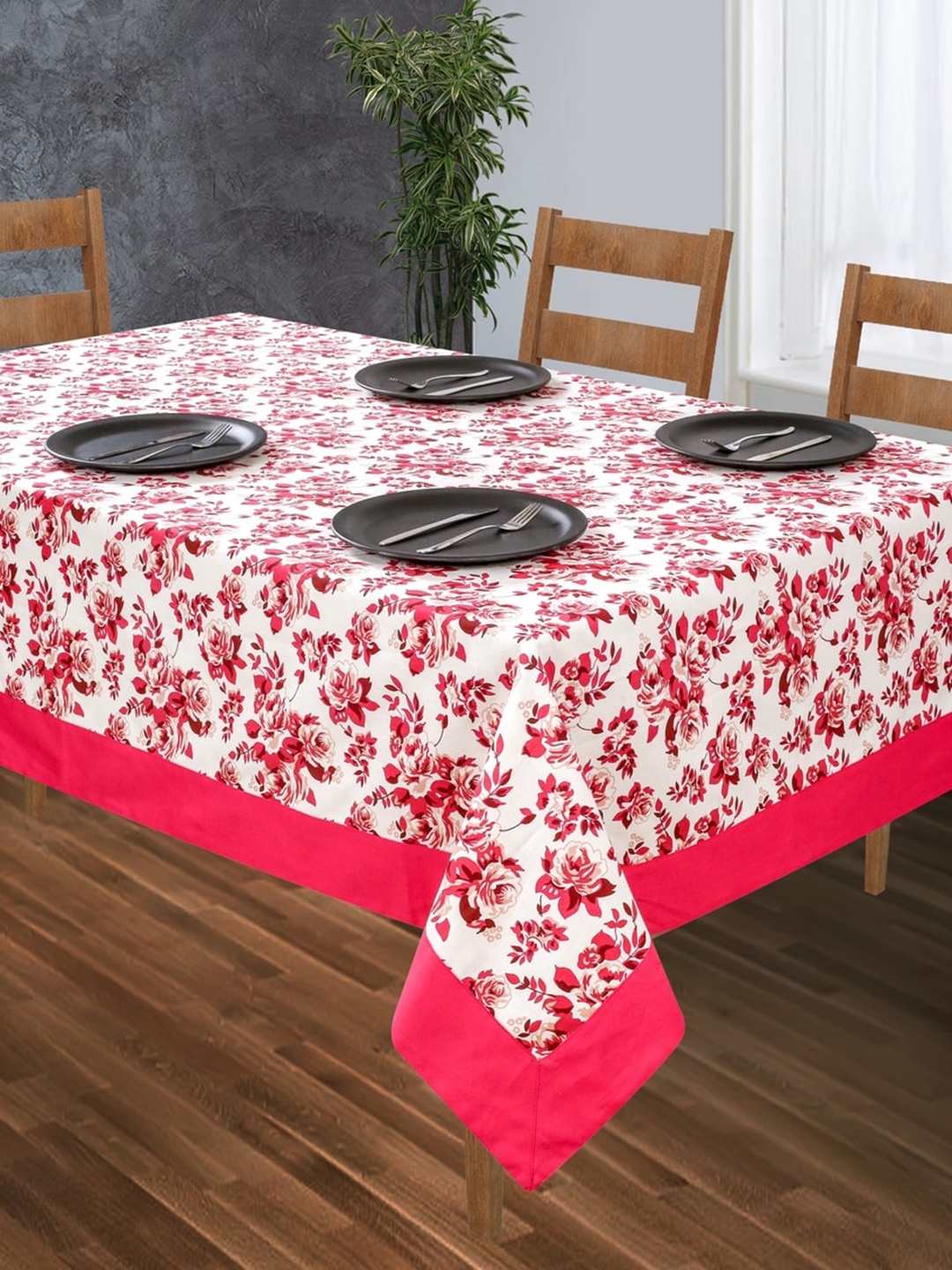 

SHADES of LIFE Pink & White Printed Cotton 8-Seater Table Cover