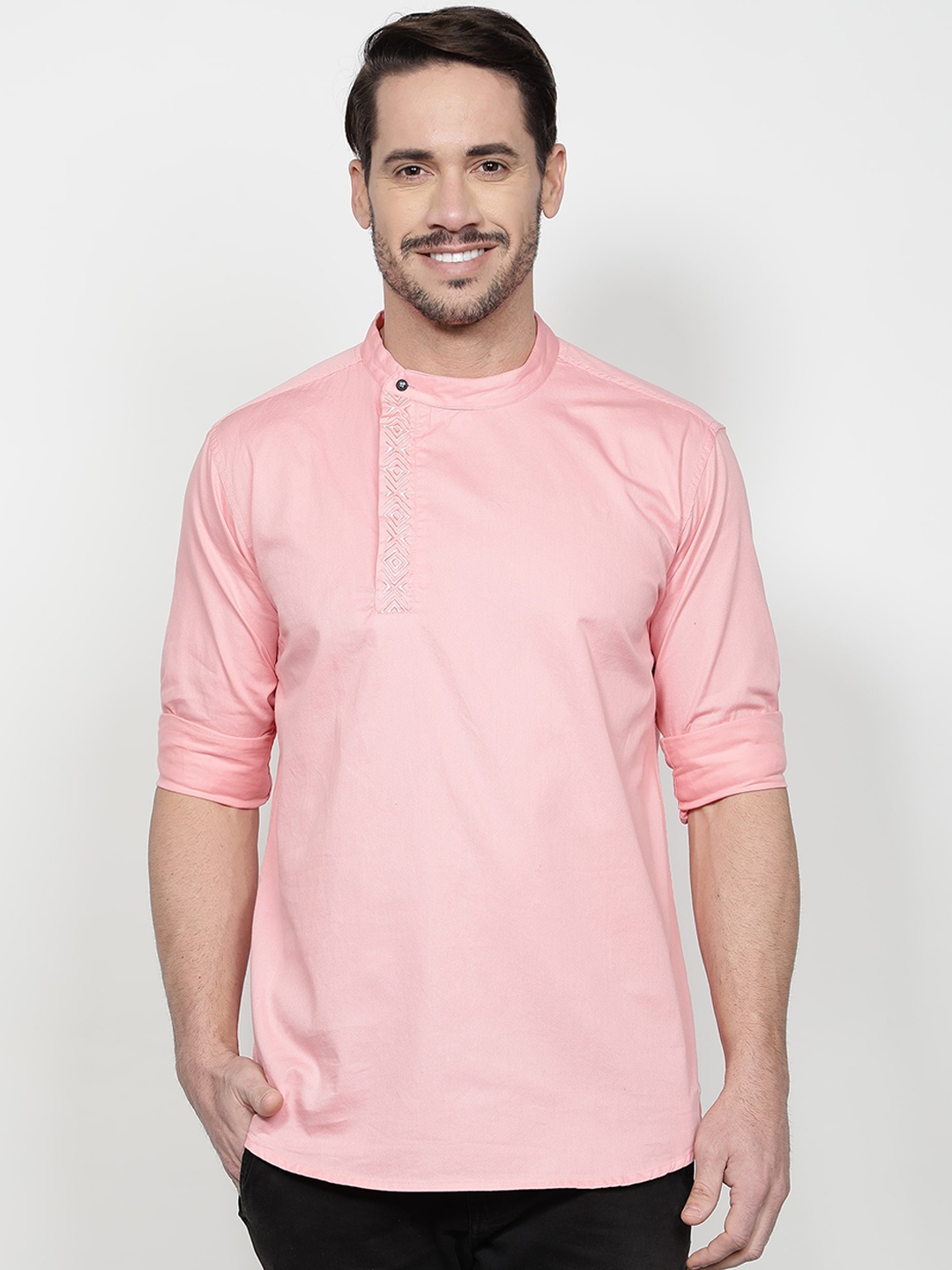 

Kuons Avenue Men's Angrakha Ethnic Short Kurta, Pink