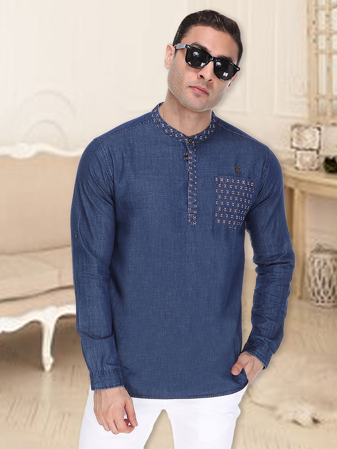 

Kuons Avenue Men Blue Denim Kurta