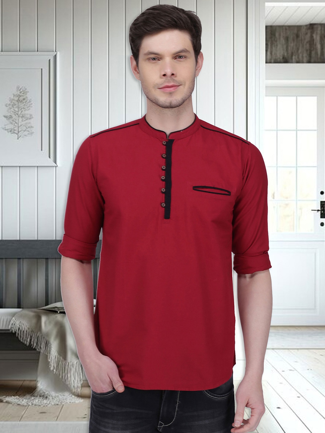 

Kuons Avenue Men Maroon Thread Work Kurta