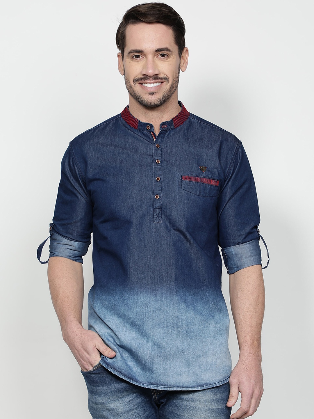 

Kuons Avenue Men Blue Thread Work Denim Kurta