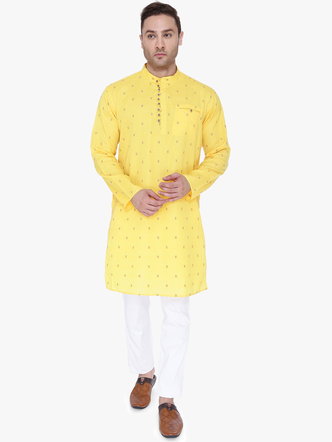 

Kuons Avenue Men Yellow Chikankari Kurta